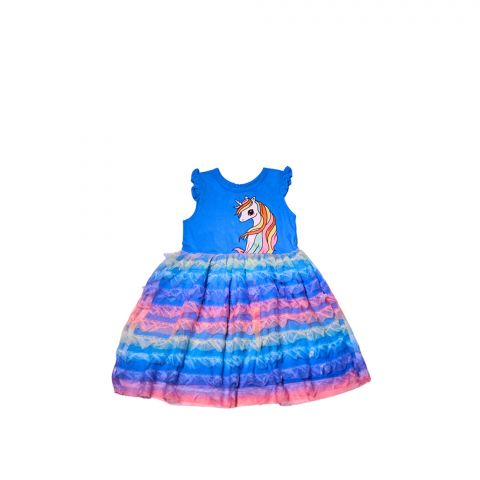 IXAMPLE Girls Unicorn Tulle-Skirt Dress, Blue, IXGDS 94065