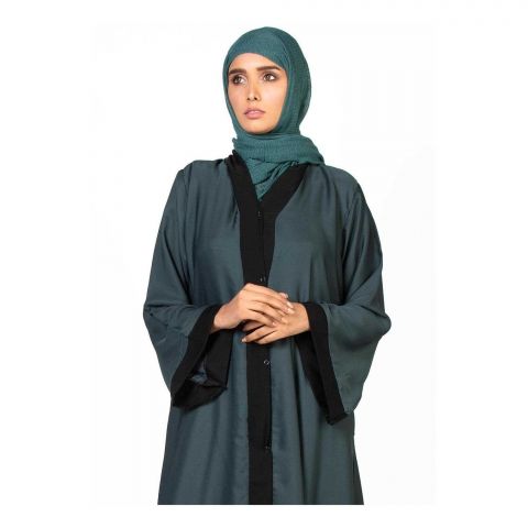 Affinity Pristine Green Abaya, With Black Borders