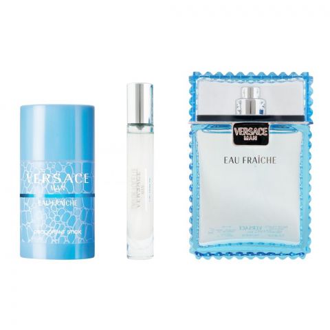Versace Man Eau Fraiche Perfume Set For Men, EDT 100ml + EDT 10ml + Deodorant Stick