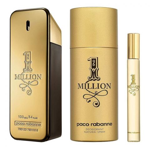 Paco Rabanne 1 Million Gift Set For Men,, EDT 100ml + Deodorant 150ml + EDT 10ml