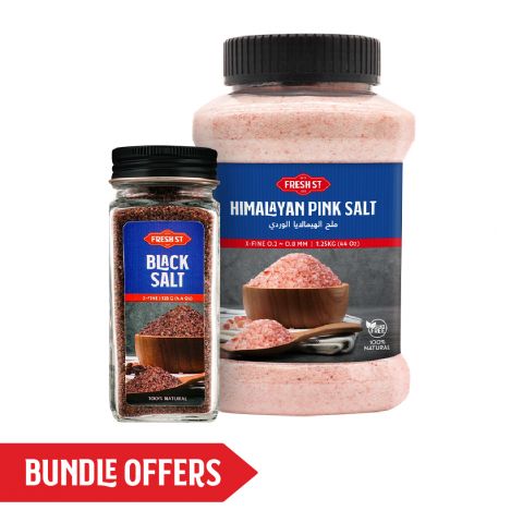 Fresh Street Himalayan Pink Salt + X-Fine Black Salt, 1.25kg Each, Bundle Offer