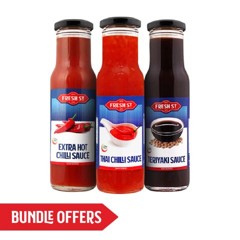 Fresh Street Thai Chilli Sauce + Teriyaki Sauce + Extra Hot Chilli Sauce, 245ml Each, Bundle Offer