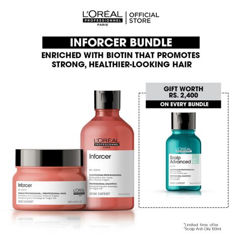 L'Oreal Professionnel Inforcer Bundle, 300ml Shampoo & 250ml Mask + Free 100ml Absolut Repair Shampoo