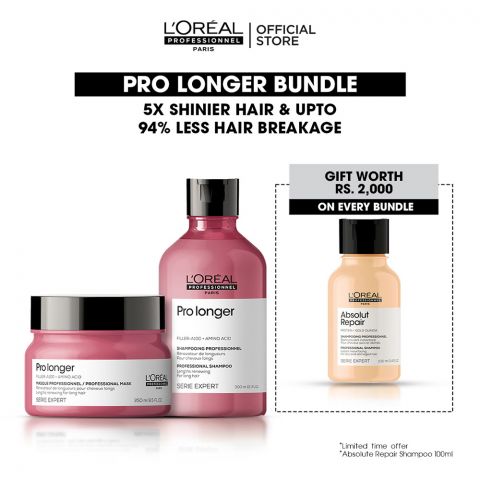 L'Oreal Professionnel Pro Longer Bundle, 300ml Shampoo & 250ml Mask + Free 100ml Absolut Repair Shampoo