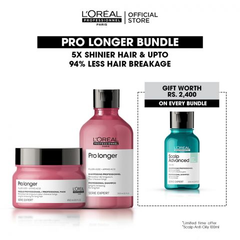 L'Oreal Professionnel Pro Longer 300ml Shampoo + 250ml Mask + Free Scalp Advanced Anti-Gras Oiliness Shampoo 100ml