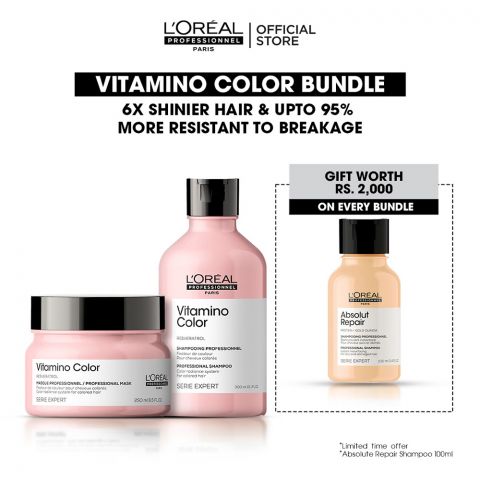 L'Oreal Professionnel Vitamino Color Bundle, 300ml Shampoo & 250ml Mask + Free 100ml Absolut Repair Shampoo