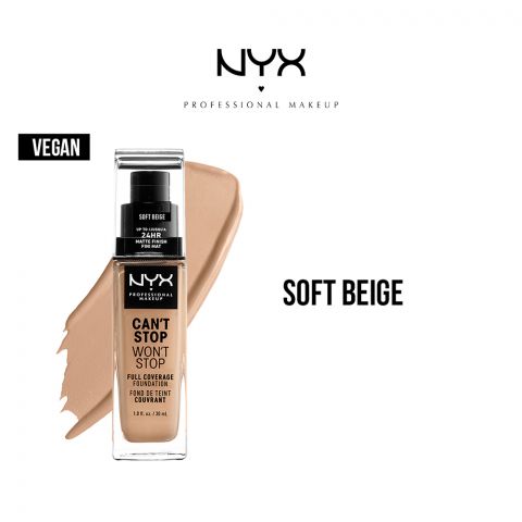 NYX Can't Stop Won't Stop 24HR Full Coverage Foundation, Soft Beige