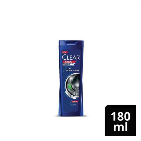Clear Men Triple Anti-Dandruff Cool Black Shine Shampoo, 185ml