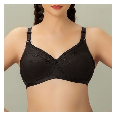 BeBelle Xclence Cotton Embroidery Cross Over Bra, Comfort & Control, Black