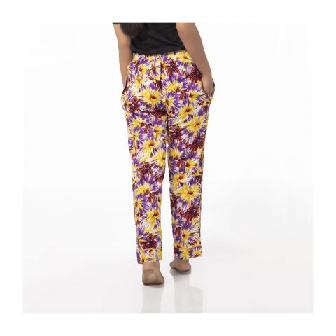 Basix Women's Linen Pajama, Yellow Purple Flower, 102
