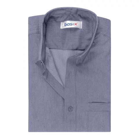 Basix Men's Textured Fabric Gentlemen Blue Shirt, MFS-103