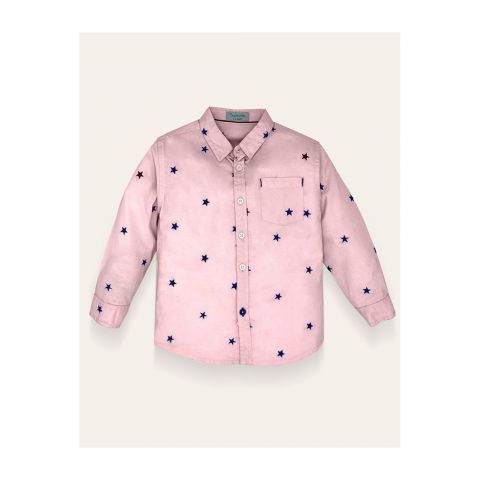 IXAMPLE Boys Pink Star Embroidered Pink Chambray Shirt