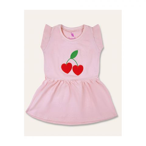 IXAMPLE Girls Peach Cherry Embroidered Dress