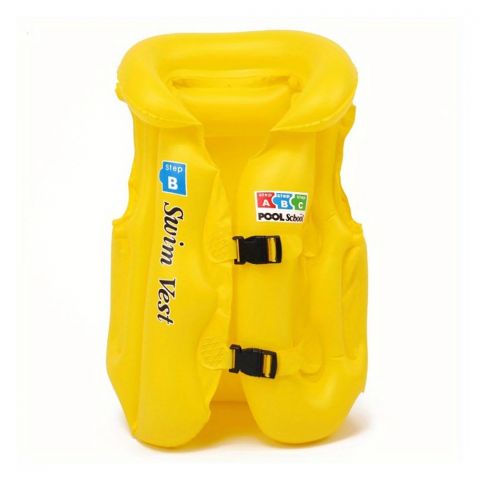 Swimming Inflatable Lifejacket With Head Protection, Swimming Vest For Kids, Yellow