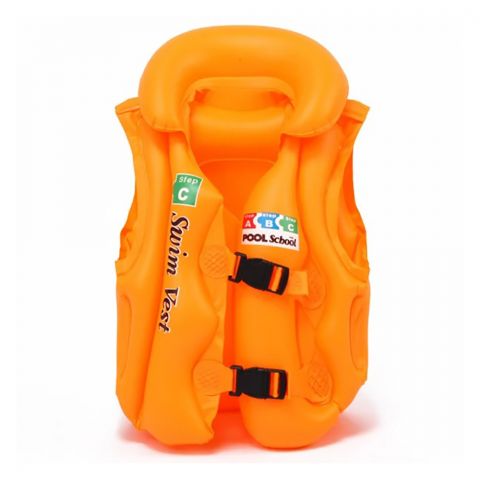 Swimming Inflatable Lifejacket With Head Protection, Swimming Vest For Kids, Orange