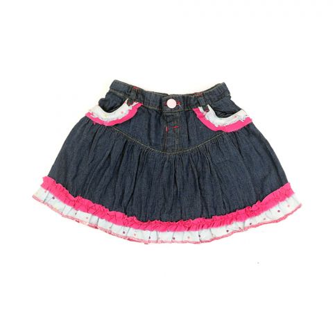 IXAMPLE Girls Denim Frilled Skirt, Blue & Pink, IXGSK 89107