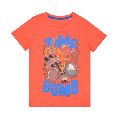 IXAMPLE Boys Time Graphic Tee, Coral, IXSBTS 54068