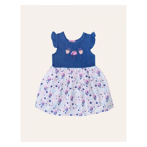 IXAMPLE Girls Embroidered Tencel Cotton Dress, Blue, IXGDS 94061