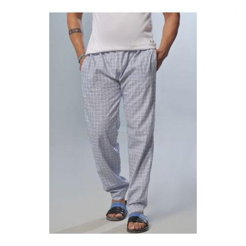 Basix Men's Cotton Checked Trouser, Blue & White, MT-916