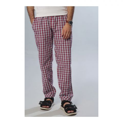 Basix Men's Cotton Checked Trouser, Burgundy, Black & White, MT-917