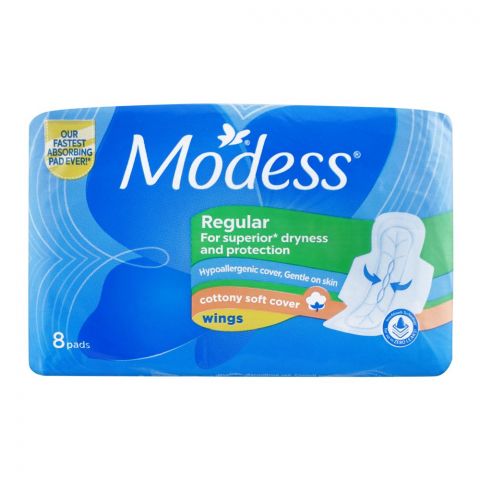 Modess Regular Cottony Soft Cover, Wings Pads, 8-Pack