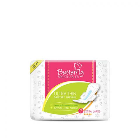 Butterfly Breathables Ultra Thin Sanitary Napkin, Extra Long, 7-Pack