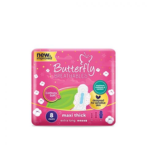 Butterfly Breathables Maxi Thick Pads, Extra Long, 8-Pack