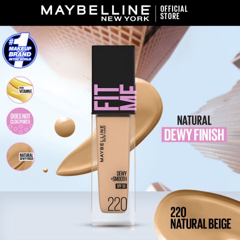 Maybelline New York Fit Me Dewy + Smooth SPF 30 Foundation Pump, 220 Natural Beige, 30ml