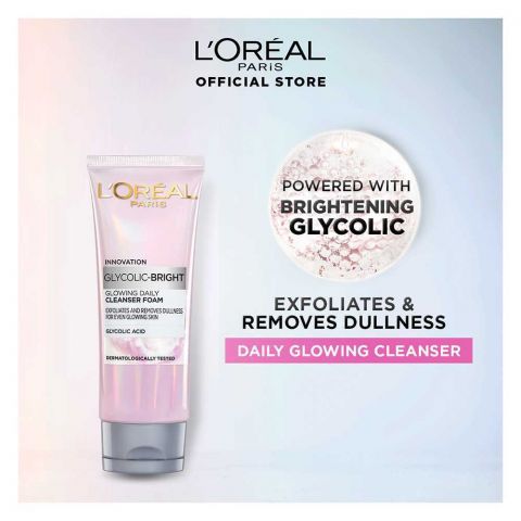 L'Oreal Paris Innovation Glycolic-Bright Glowing Daily Cleanser Foam, For Even Glowing Skin, 100ml