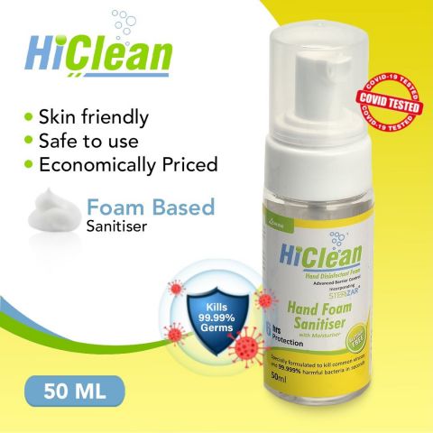 Hiclean Lemon Hand Foam Sanitiser With Moisturiser, Alcohol Free, 50ml