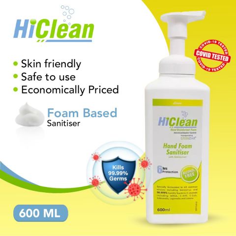Hiclean Lemon Hand Foam Sanitiser With Moisturiser, Alcohol Free, 600ml