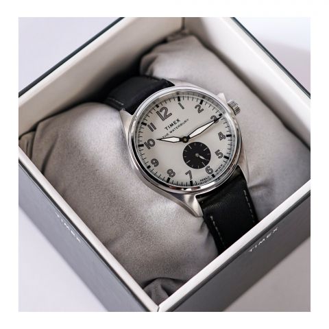 Timex Men's Chrome Round Dial With Plain Black Strap Analog Watch, TW2R88900