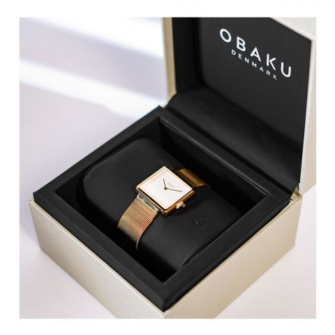 Obaku Women's Golden Square Dial & Bracelet Analog Watch, V236LXGIMG