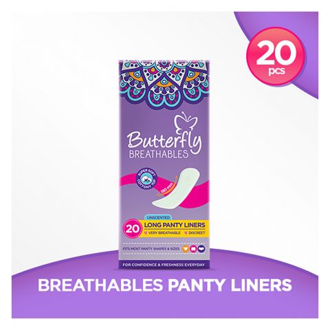 Butterfly Breathables Unscented Daily Care Panty Liners, 20 Long Liners 