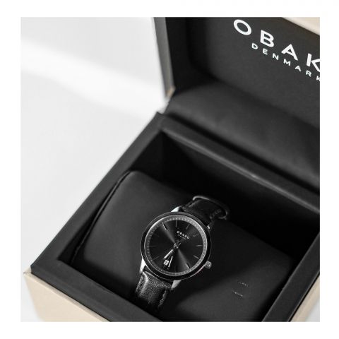 Obaku Men's Denmark Black Round Dial & Plain Strap Analog Watch, V270GDABRB