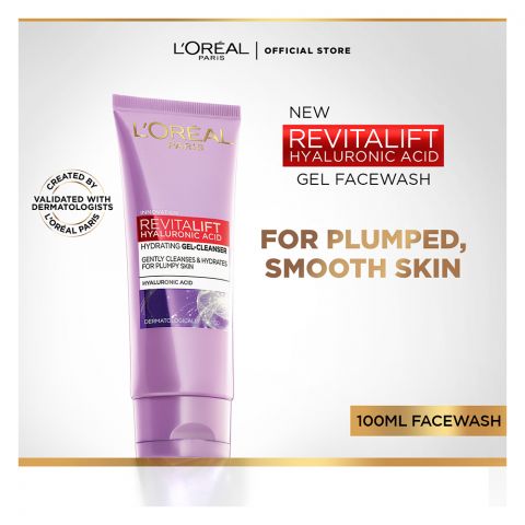 L'Oreal Paris Innovation Revitalift Hyaluronic Acid Hydrating Gel Face Cleanser, For Plumpy Skin, 100ml