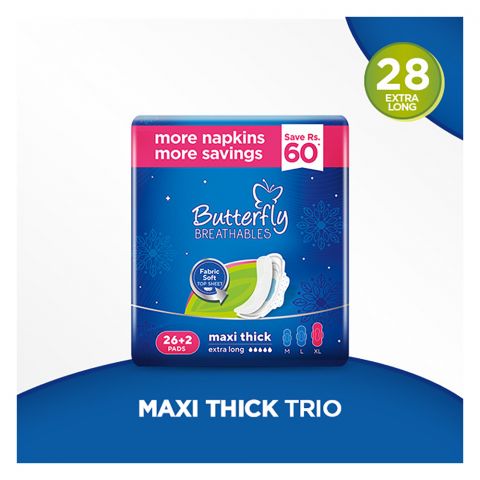 Butterfly Breathables Maxi Thick Extra Large, Value Pack, 26+2-Pack