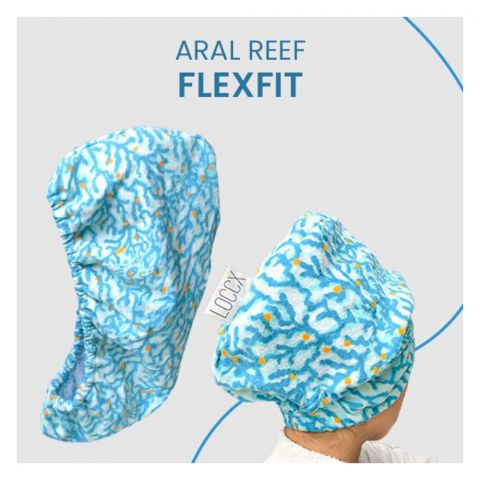 Loccx Aral Reef Flex Fit Micro Fiber Hair Towel Wrap, With Elastic On All Sides, Flex Fit Shower Turbans, ST-1-AR-FF