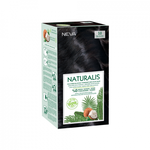 Neva Naturalis Hair Color, 60ml, Kit Pack No. 3.0 Intense Dark Brown