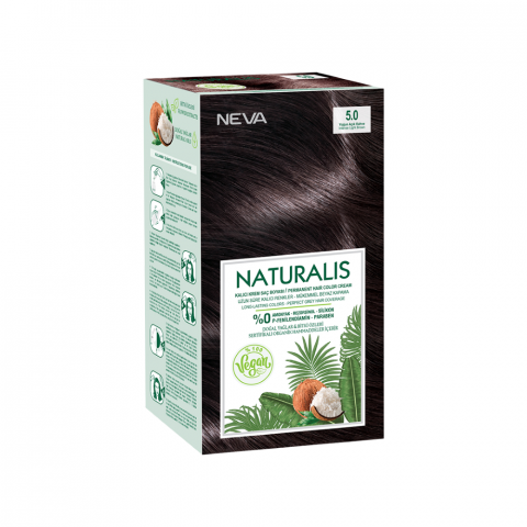 Neva Naturalis Hair Color, 60ml, Kit Pack No. 5.0 Intense Light Brown