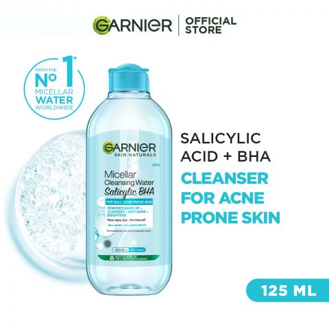 Garnier Skin Naturals Salicylic BHA Micellar Cleansing Water, For Dull Acne Prone Skin, 125ml