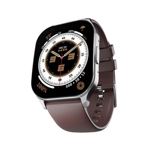 Ronin R-07 3D Curve Design Smart Watch, 1.96" Always On Amoled Display, Silver Dial With Maroon Strap +1 Free Black Silicon Strap