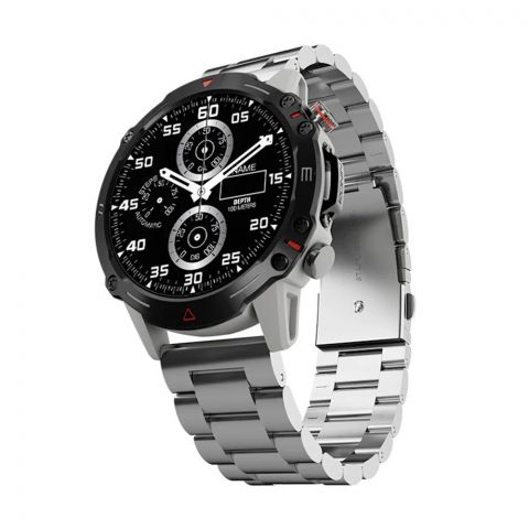 Ronin R-012 Rugged Design Luxury Smart Watch, 1.43" Always On Amoled Display, Silver Dial and Chain +1 Free Grey Silicon Strap