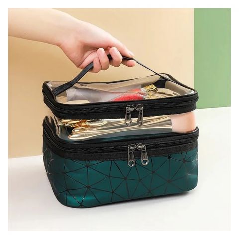 Matrix Double Layers Cosmetic Bag, Travel Makeup Pouch & Cosmetic Organizer