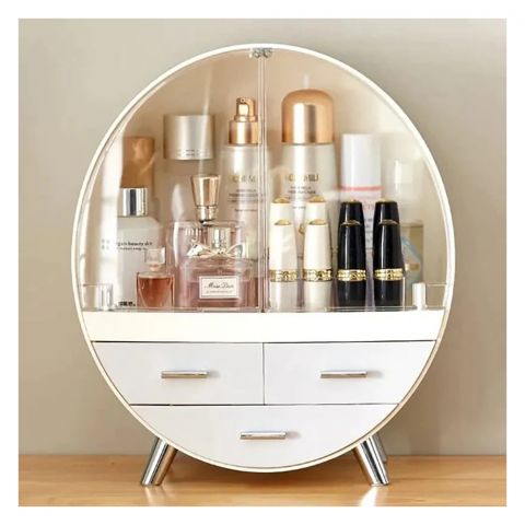 Matrix Oval Shaped Cosmetic Organizer With Drawers, Large Capacity Makeup Case, Clear Makeup Organizer for Vanity