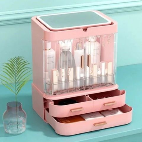 Matrix Grand Closet-Like Organizer With Led Mirror & Drawers, Large Capacity Makeup Case, Clear Makeup Organizer for Vanity