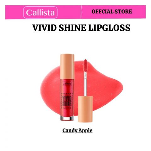 Callista Vivid Shine Lip Gloss, Vegan, Shea Butter, Argan Oil, Vitamin E & Cruelty Free, 4.5ml, 104 Candy Apple