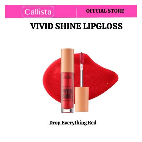 Callista Vivid Shine Lip Gloss, Vegan, Shea Butter, Argan Oil, Vitamin E & Cruelty Free, 4.5ml, 101 Drop Everything Red