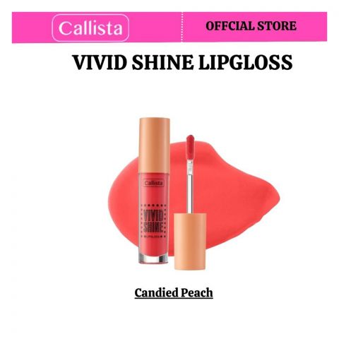 Callista Vivid Shine Lip Gloss, Vegan, Shea Butter, Argan Oil, Vitamin E & Cruelty Free, 4.5ml, 102 Candied Peach