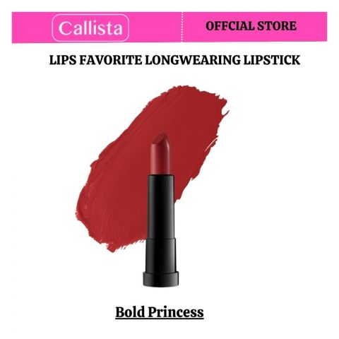 Callista Lips Favorite Longwearing Lipstick, Vegan, Macadamia Oil, Shea Butter & Cruelty Free, 4g, 303 Bold Princess